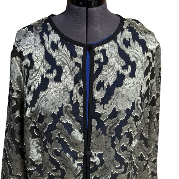 S.L. Fashions Womens VTG Elegant Sheer Cover-up Overcoat Black Brocade Size 20 - Picture 2 of 8